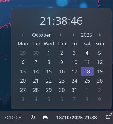 Screenshot of clock widget with popup open